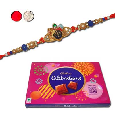 "Zardosi Ganesh Rakhi - ZR-5520 A(Single Rakhi) Cadbury Celebrations Chocolates - Click here to View more details about this Product
